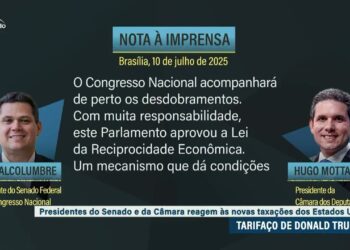 Alcolumbre e Motta publicam nota conjunta sobre taxa imposta por Trump — Senado Notícias