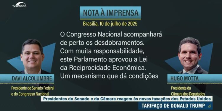 Alcolumbre e Motta publicam nota conjunta sobre taxa imposta por Trump — Senado Notícias